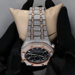 Load image into Gallery viewer, Close Up View Of AP Royal Oak Moissanite Watch | 41 Mm | Rose Gold Tone
