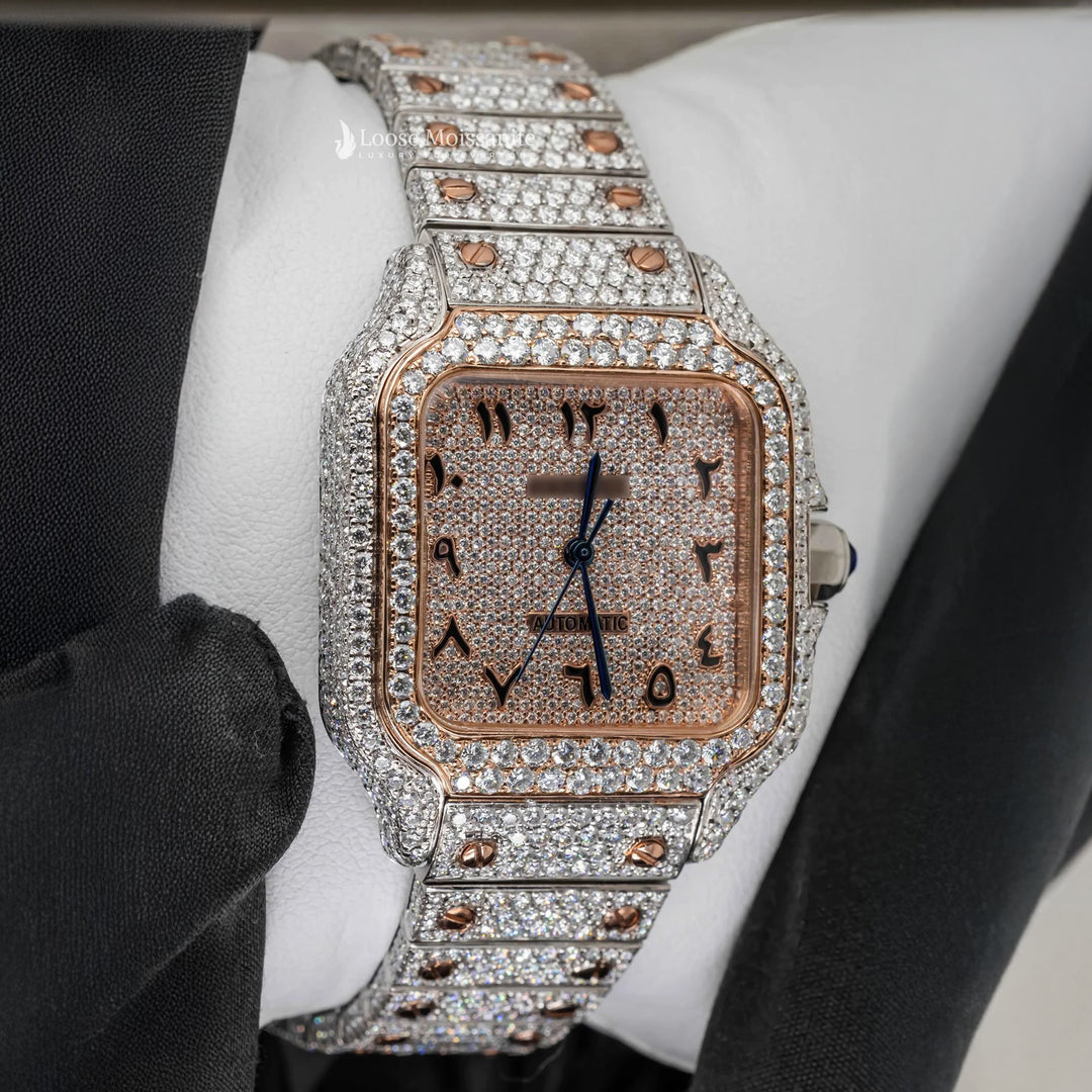 Side View Of Arabic Dial Moissanite Watch For Women | 36 MM