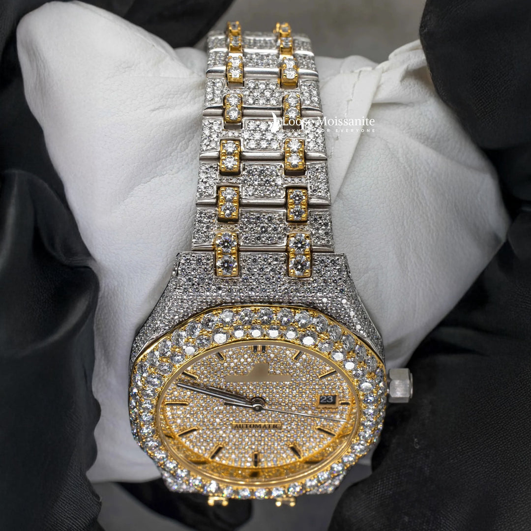 Close Up View Of Two Tone AP Women Moissanite Watch | 36 MM