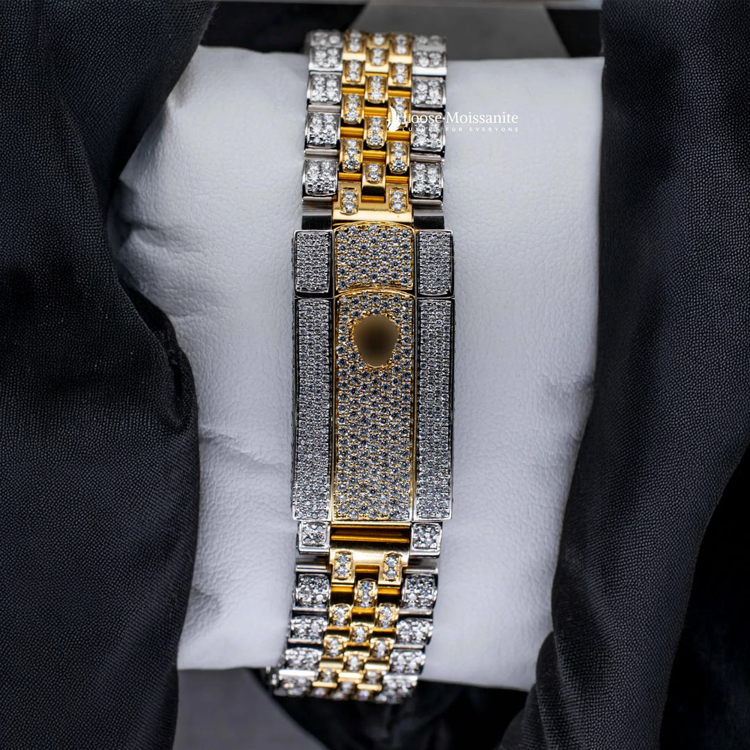 Back View Of Jubilee Style Date Just Moissanite Watch | 36 MM | Yellow Gold Tone