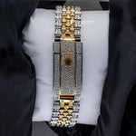 Load image into Gallery viewer, Back View Of Jubilee Style Date Just Moissanite Watch | 36 MM | Yellow Gold Tone
