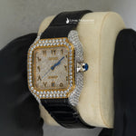 Load image into Gallery viewer, Side View Of Arabic Yellow Dial Black Leather Belt Moissanite Watch | 41 MM
