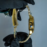 Load image into Gallery viewer, Side View Of Oyster Perpetual Date Just Black Dial Plain Watch In Yellow Gold

