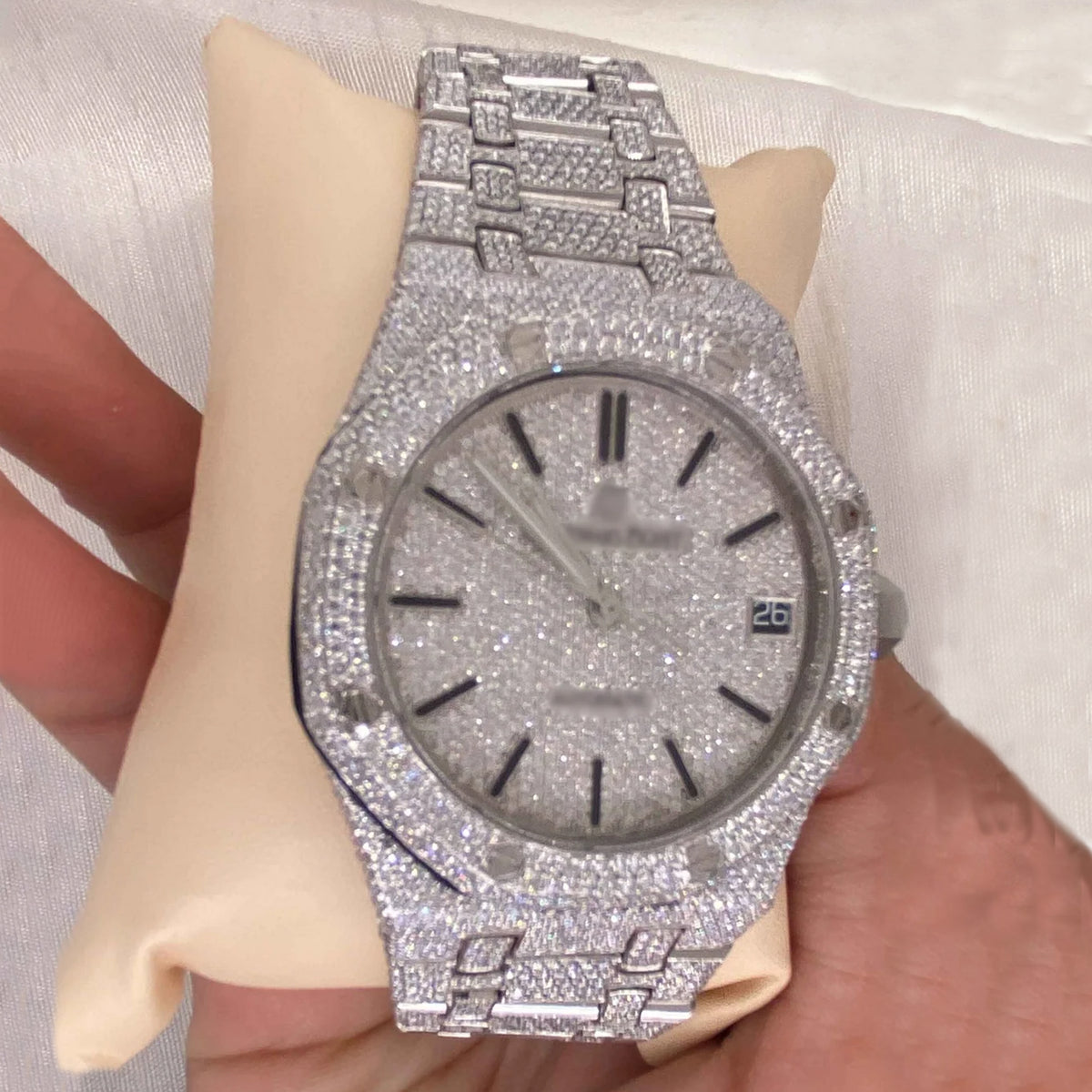 Side view of moissanite ap watch