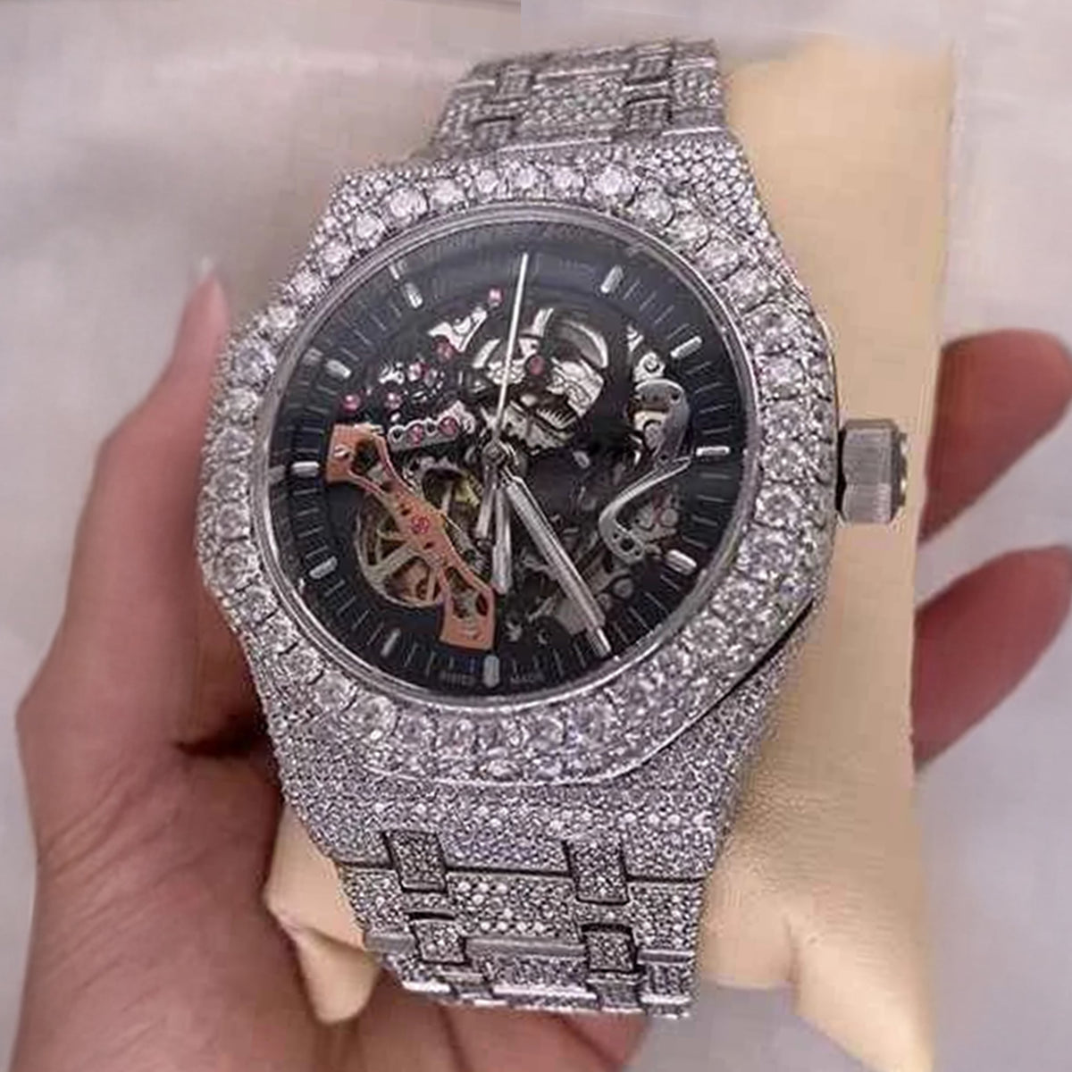 Side view of cheap moissanite watch