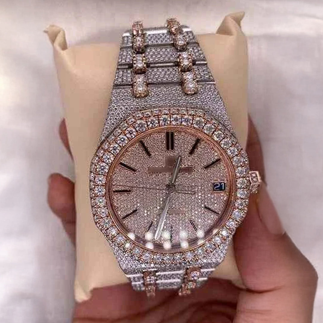 Close Up View Of iced-out-ap-moissanite-watch