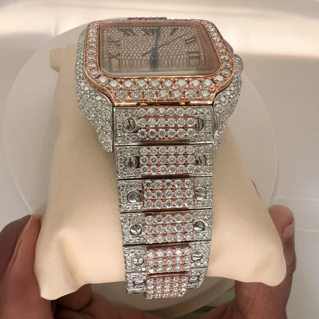 Close Up View Of Stainless Steel Moissanite Watch