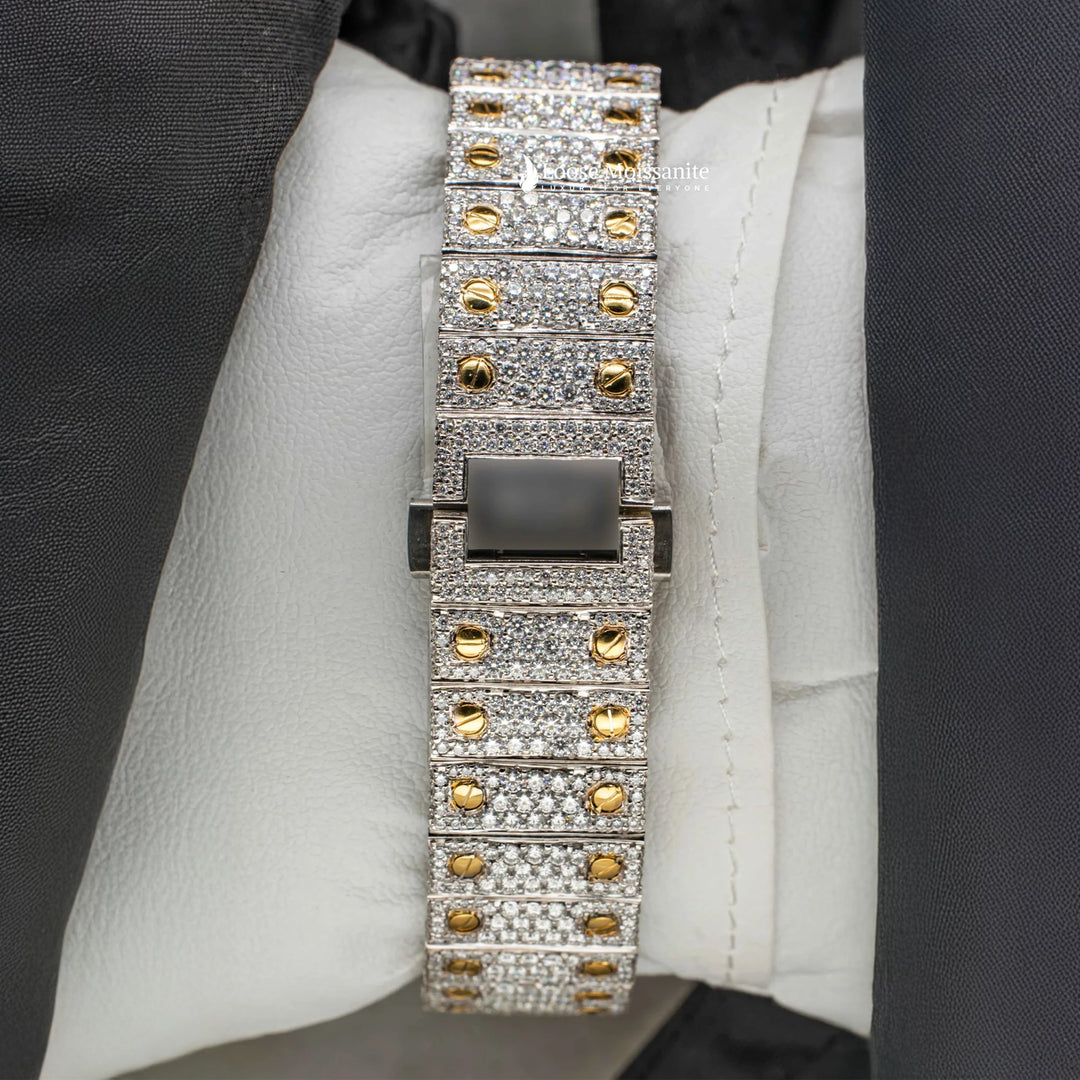 Back View Of Arabic Dial Moissanite Watch For Women | 36 MM | Yellow Gold Tone