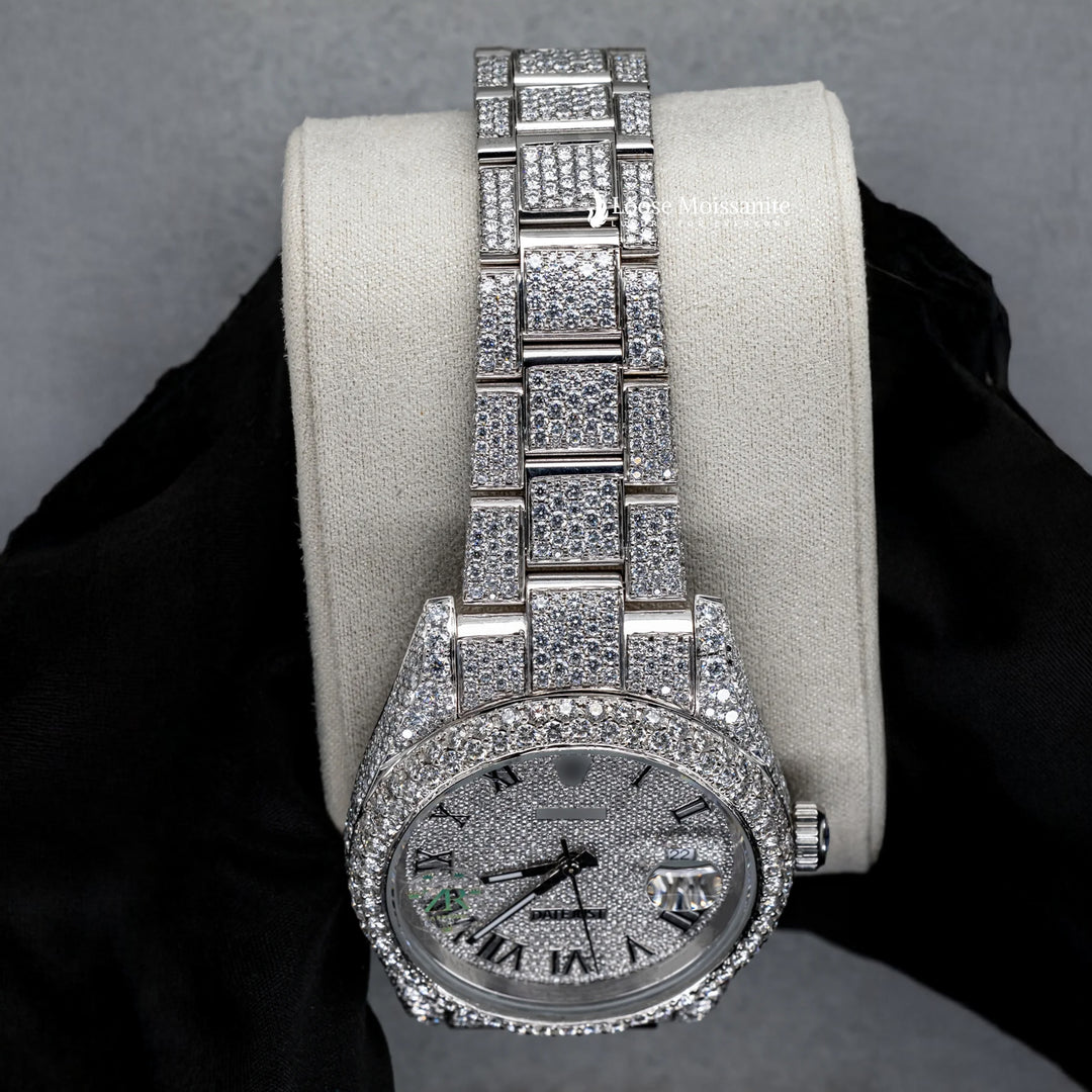 Close Up View Of Roman Dial Date Just Moissanite Watch for Men | 41 MM
