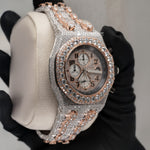 Load image into Gallery viewer, Side View Of Bust Down Stainless Steel Moissanite Watch | 41 MM | Rose Gold Tone
