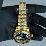 Load image into Gallery viewer, Colse Up View Of Oyster Perpetual Date Just Black Dial Plain Watch In Yellow Gold
