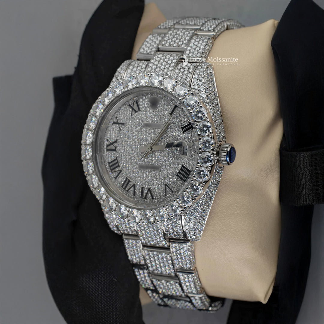 Side View Of Roman Dial Moissanite Presidential Watch For Men | 41 MM