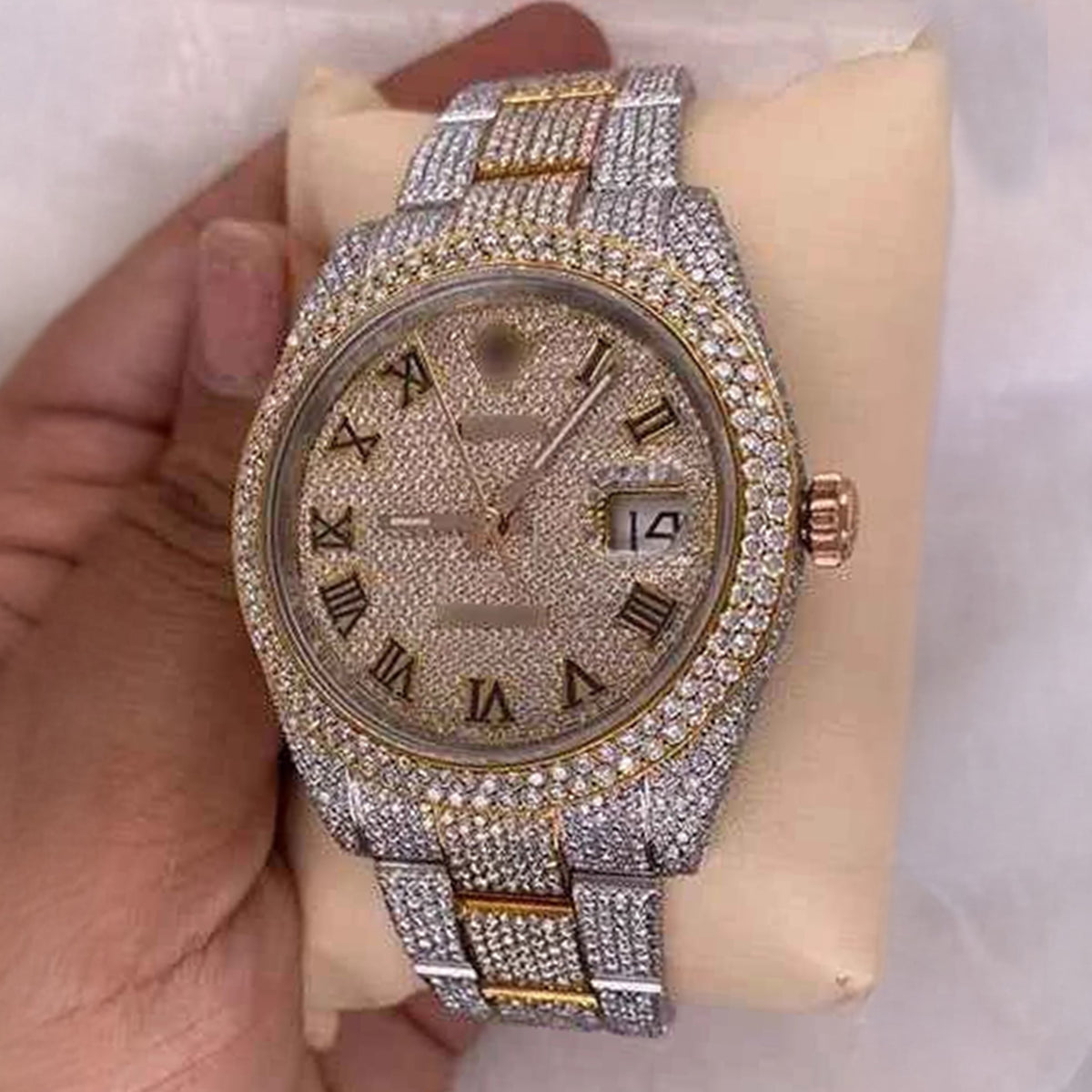 Side view of moissanite diamond watch