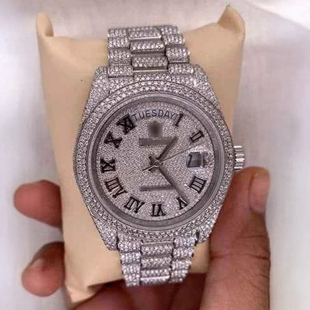 Close Up View Of Bust Down Moissanite Watch