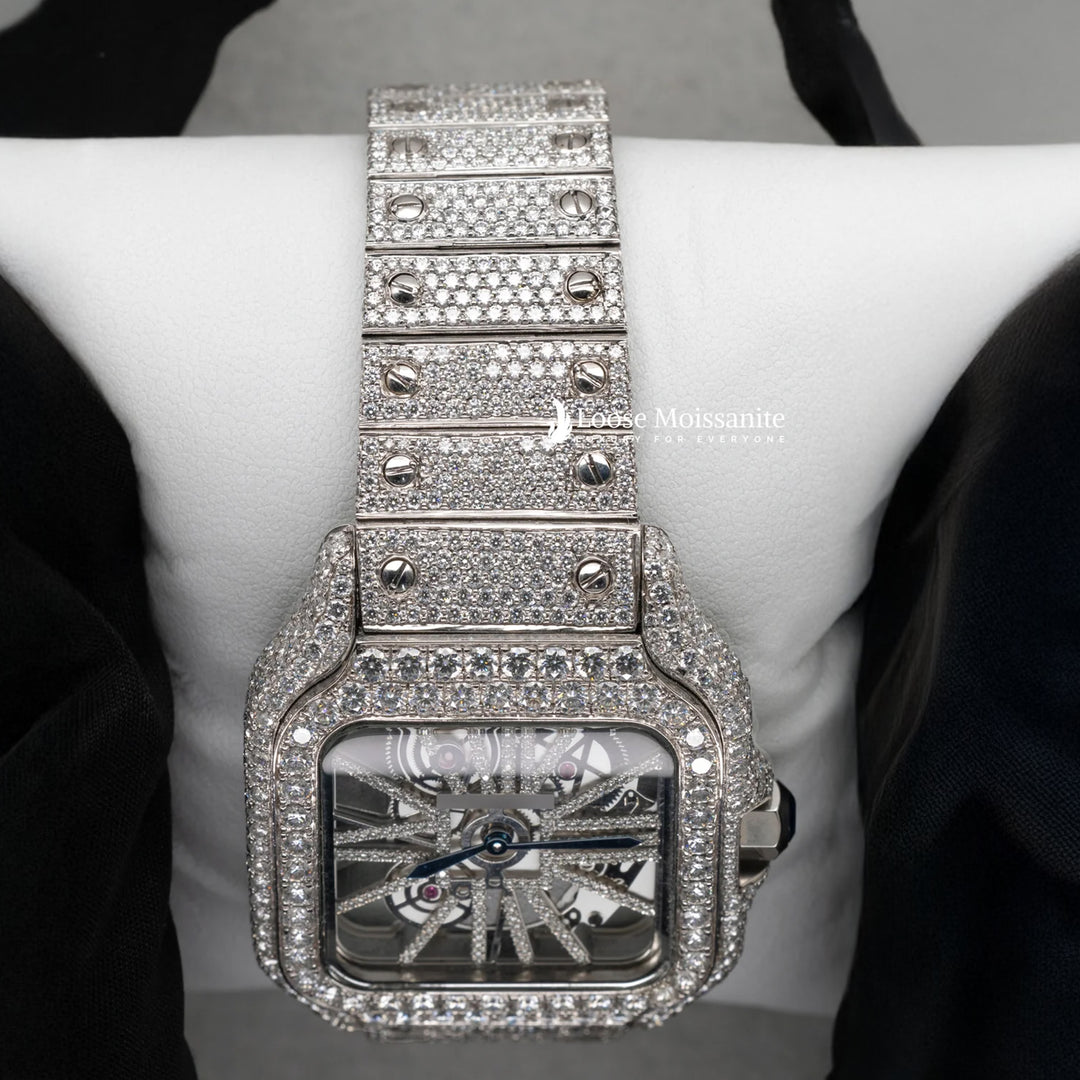 Close Up View Of Moissanite-Skeleton-Watch