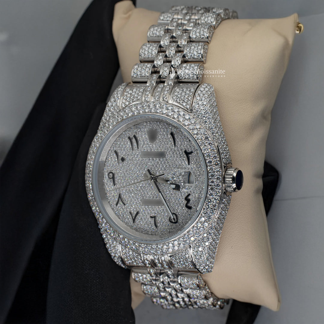Side View Of Datejust Full Iced Out Moissanite Watch