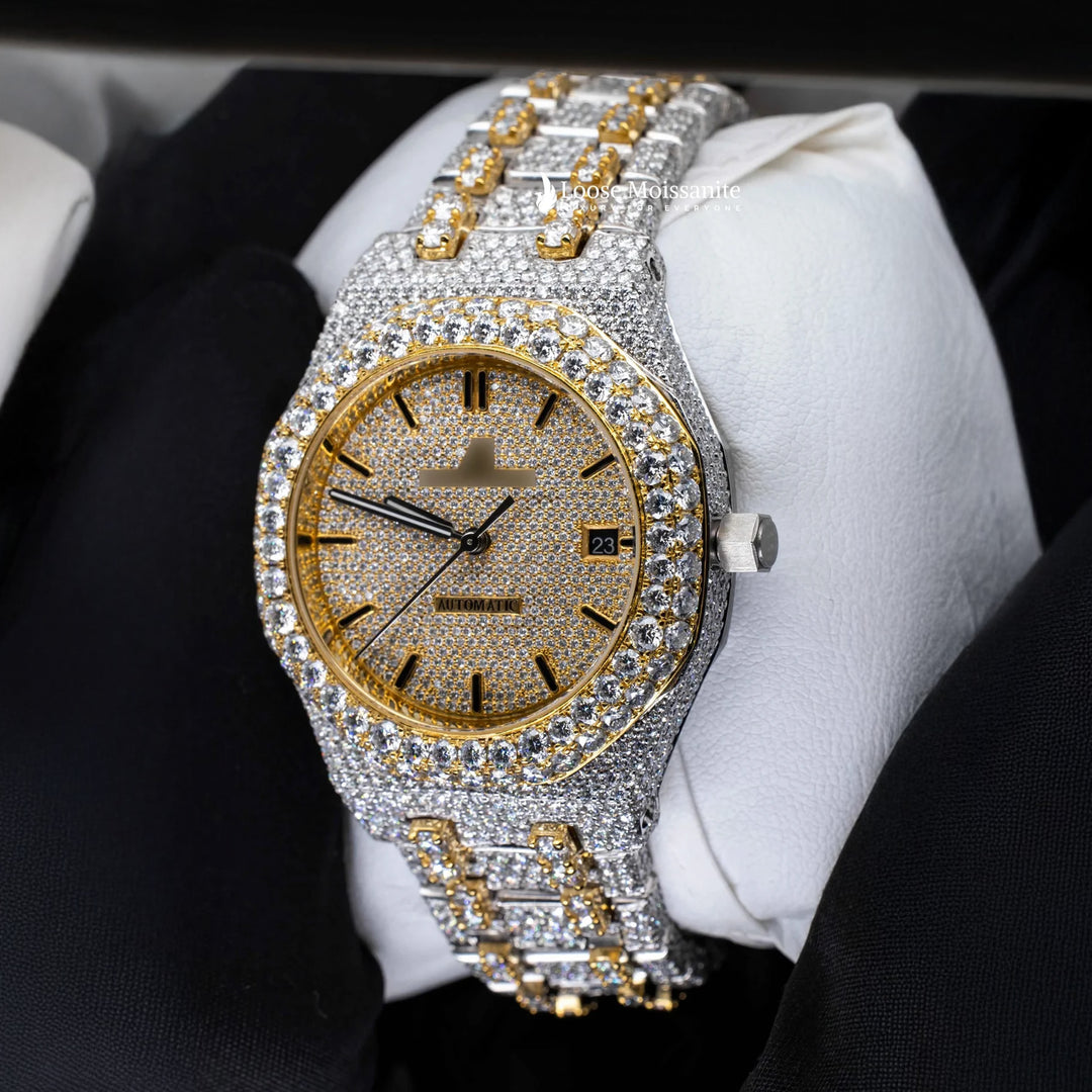 Side View Of Two Tone AP Women Moissanite Watch | 36 MM