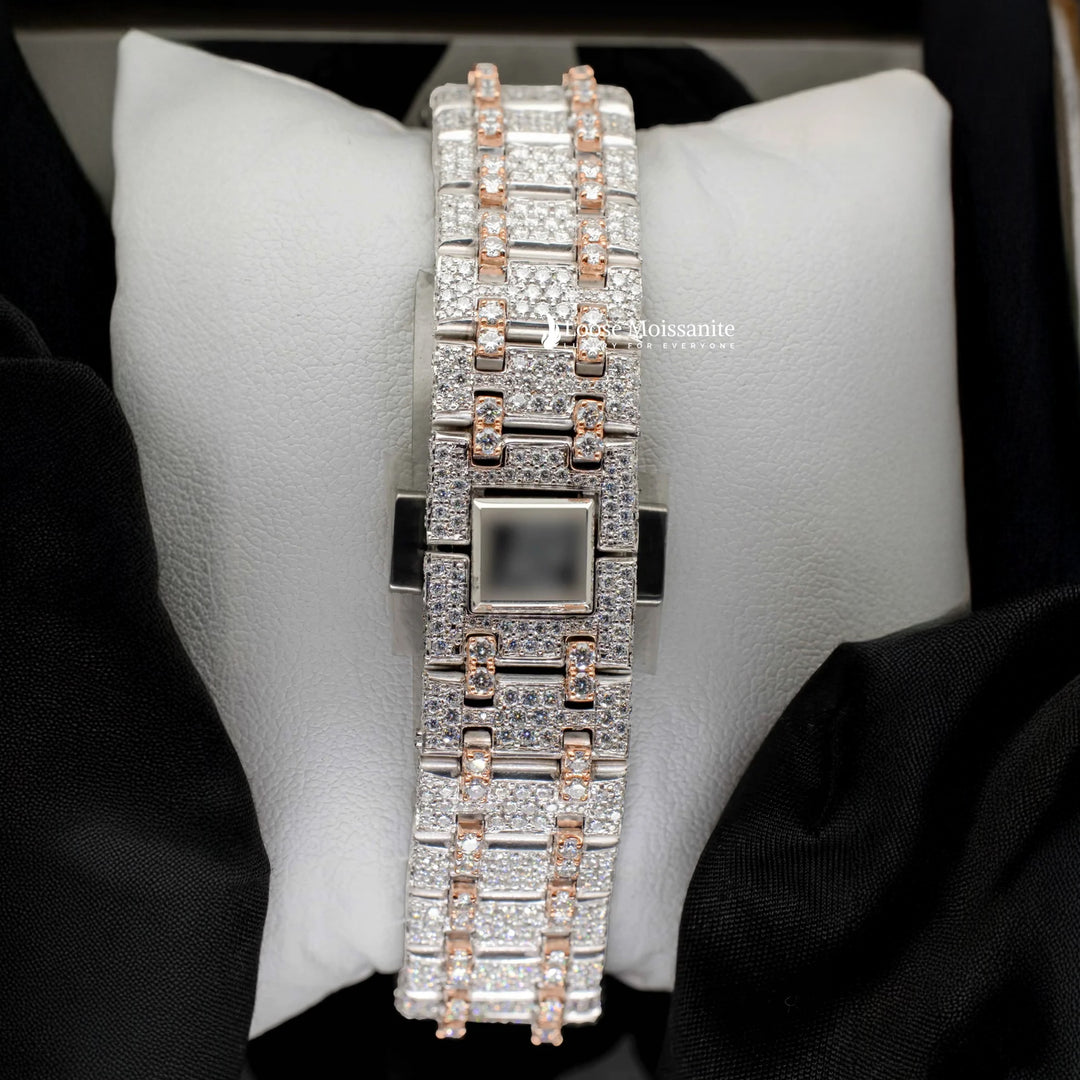 Back View Of Two Tone AP Women Moissanite Watch | 36 MM | Rose Gold Tone