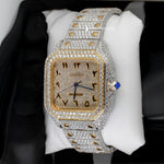 Load image into Gallery viewer, Side View Of Arabic Dial Moissanite Watch For Women | 36 MM | Yellow Gold Tone
