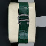 Load image into Gallery viewer, Back View Of Arabic White Dial Green Leather Belt Moissanite Watch | 41 MM
