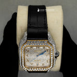 Load image into Gallery viewer, Close Up View Of Arabic Yellow Dial Black Leather Belt Moissanite Watch | 41 MM
