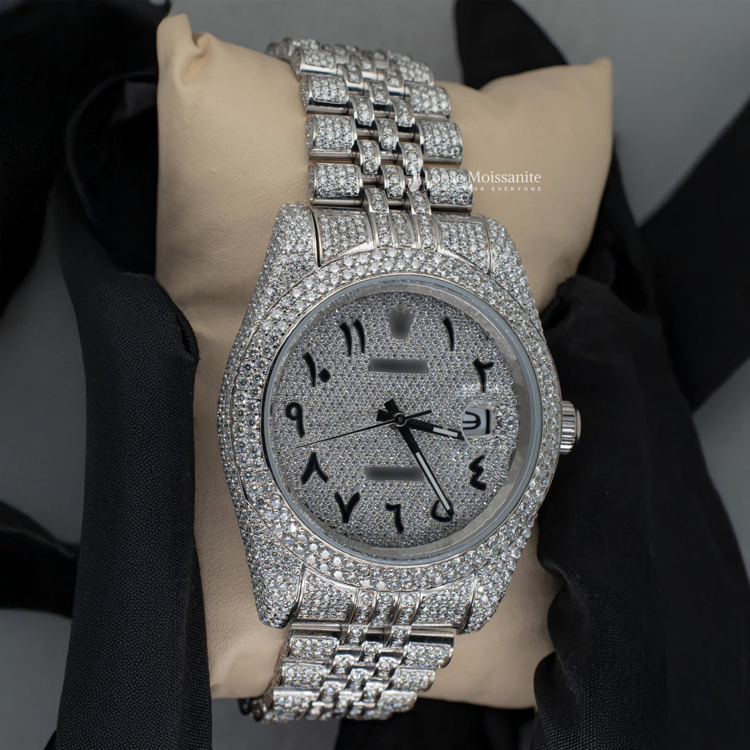 Side View Of Datejust Full Iced Out Moissanite Watch