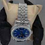 Load image into Gallery viewer, Close Up View Of Blue Face Dial Moissanite Diamond Watch | 41MM
