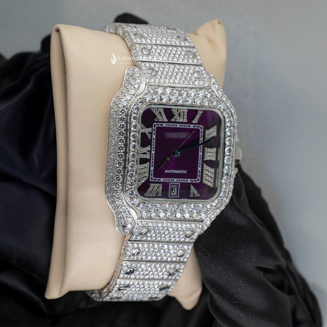 Side View Of Purple Dial Moissanite Watch | 41 MM 
