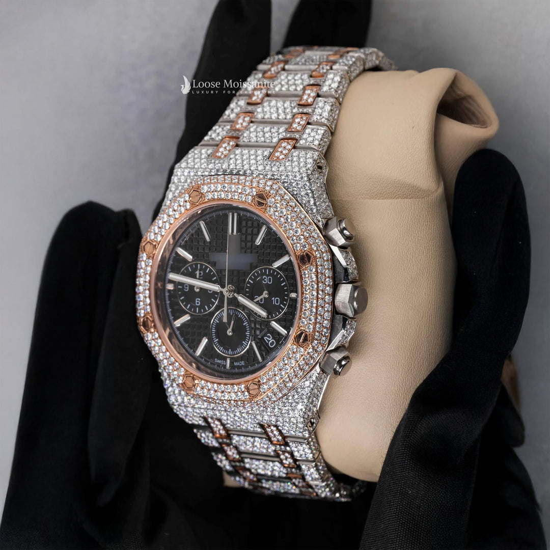 Side View Of AP Royal Oak Moissanite Watch | 41 Mm | Rose Gold Tone