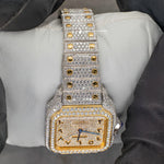 Load image into Gallery viewer, Close Up View Of Arabic Dial Moissanite Watch For Women | 36 MM | Yellow Gold Tone
