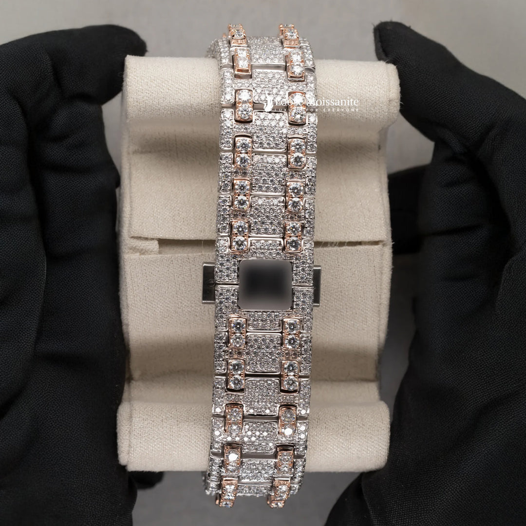 Back View Of Bust Down Stainless Steel Moissanite Watch | 41 MM | Rose Gold Tone