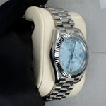 Load image into Gallery viewer, Side View Of Day-Date Sky Blue Dial Stainless Steel Plain Watch | 41 MM
