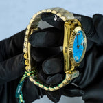 Load image into Gallery viewer, Side View Of Oyster Perpetual Day-Date Sky Blue Dial Plain Watch In Yellow Gold
