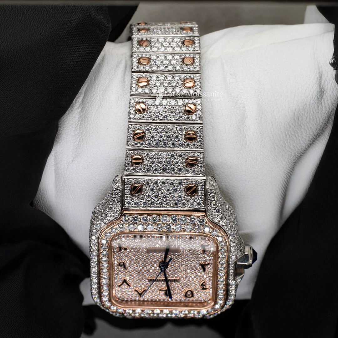Close Up View Of Arabic Dial Moissanite Watch For Women | 36 MM