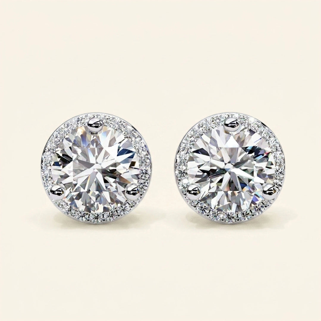 Round Halo Stud Earrings Classic Bezel Look