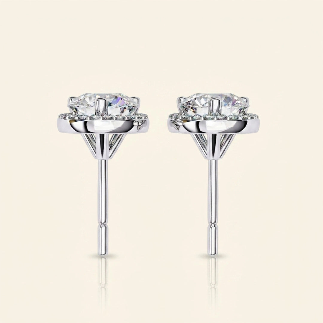 Round Halo Stud Earrings Classic Bezel Look