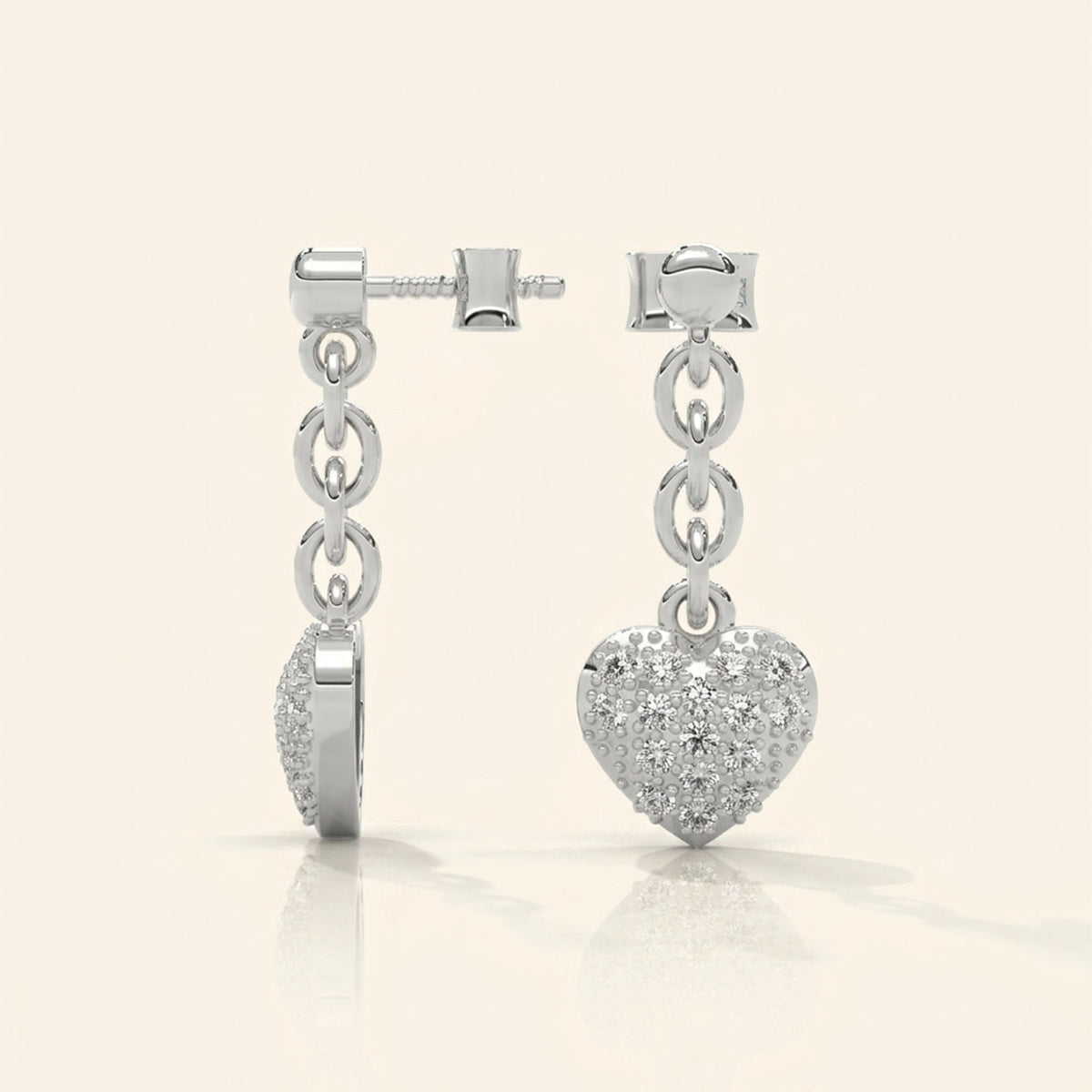 Boucles d'oreilles pendantes chaîne de cœurs