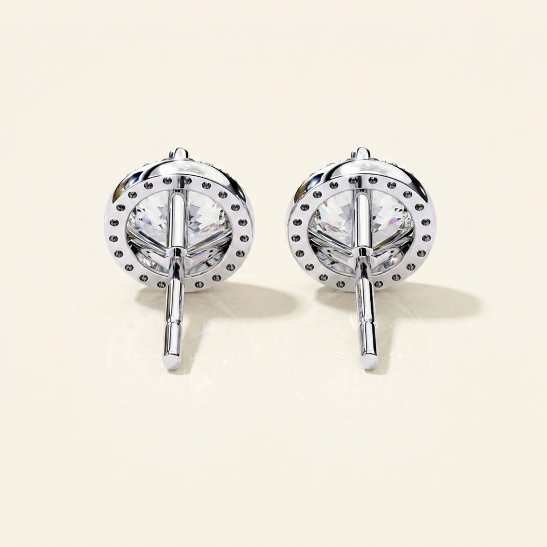 Round Halo Stud Earrings Classic Bezel Look