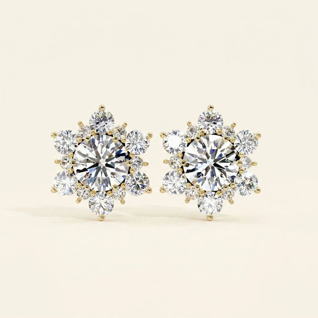 Floral Cluster Earrings Studs Round Cut Design