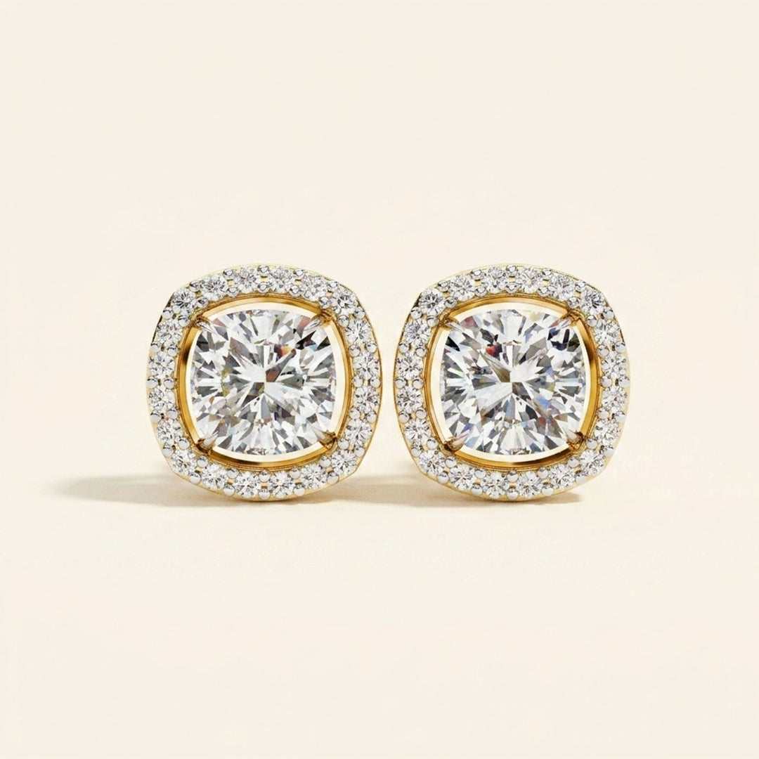 Cushion Halo Stud Earrings
