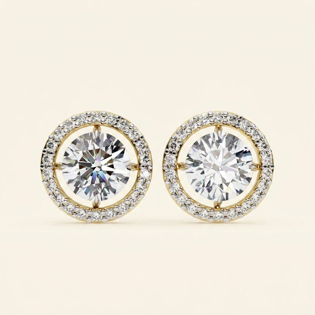 Halo Set Stud Earrings In With Gold Option