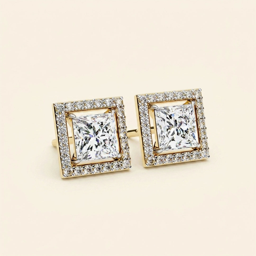 Halo Square Stud Earrings