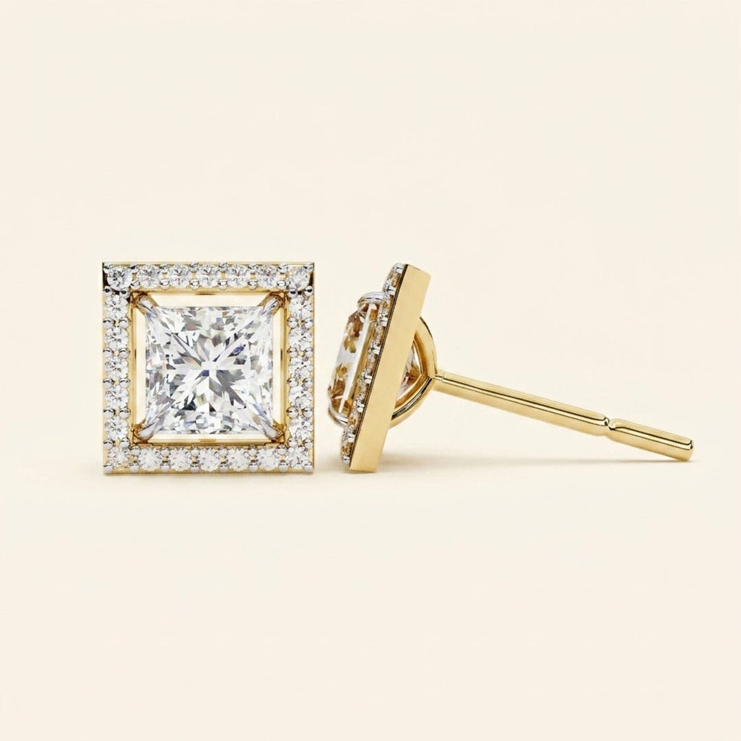 Halo Square Stud Earrings