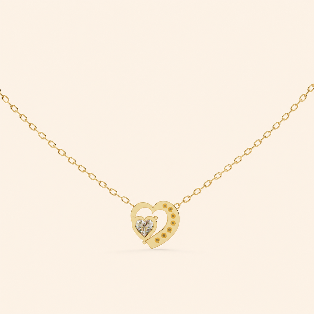 Back View Of Heart Cut Necklace In Pave Prong Setting