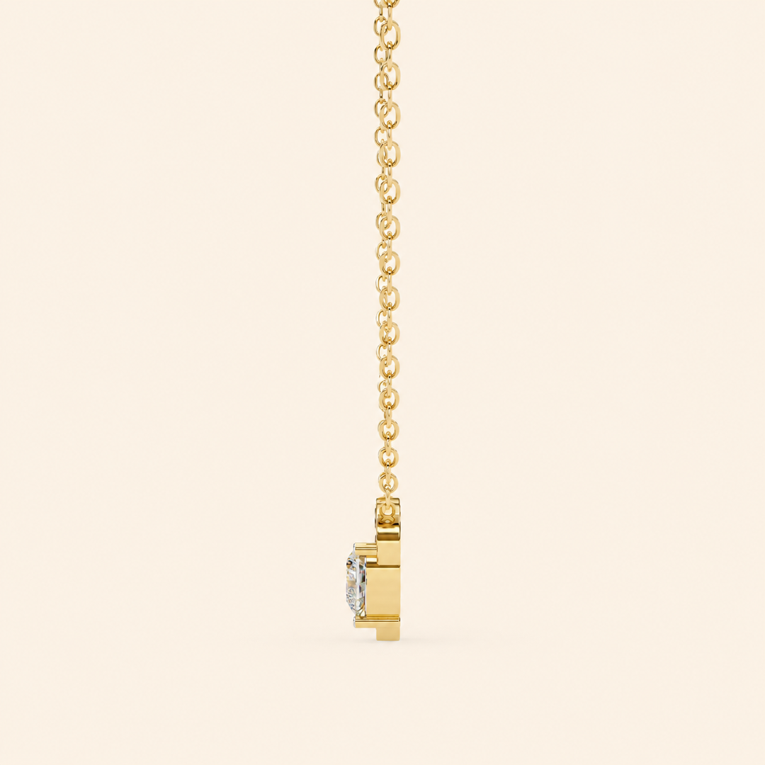 Side View Of Heart Cut Necklace In Pave Prong Setting