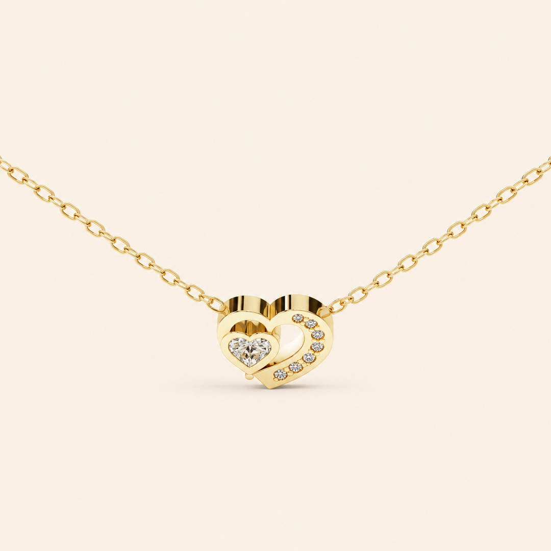 Back Side View Of Heart Cut Necklace In Pave Prong Setting