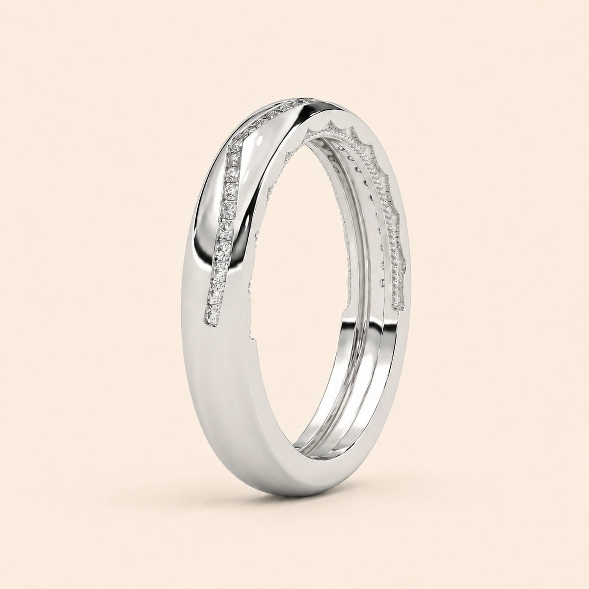 Side view of curved wedding band