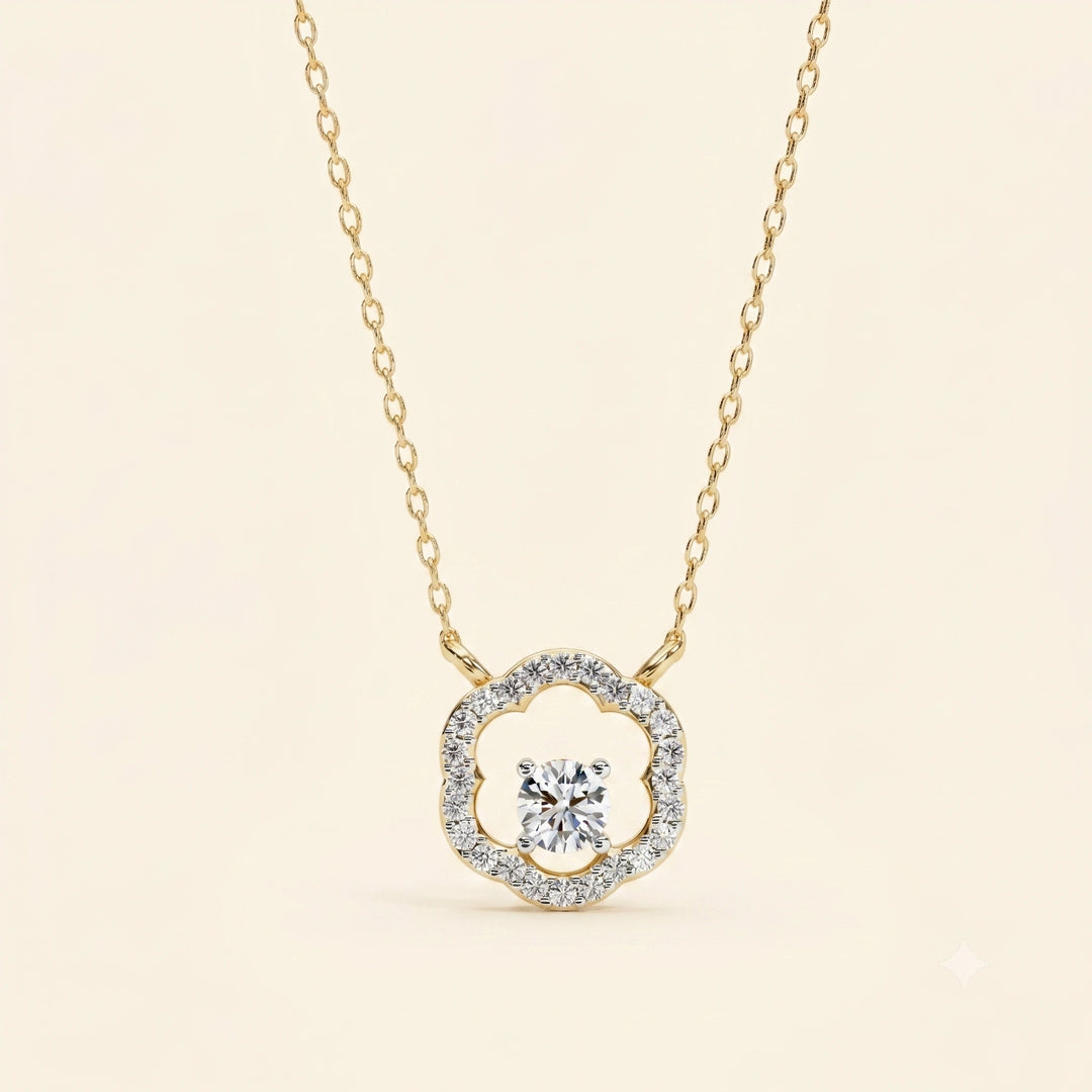 Front View Of Round Cut Quatrefoil Necklace