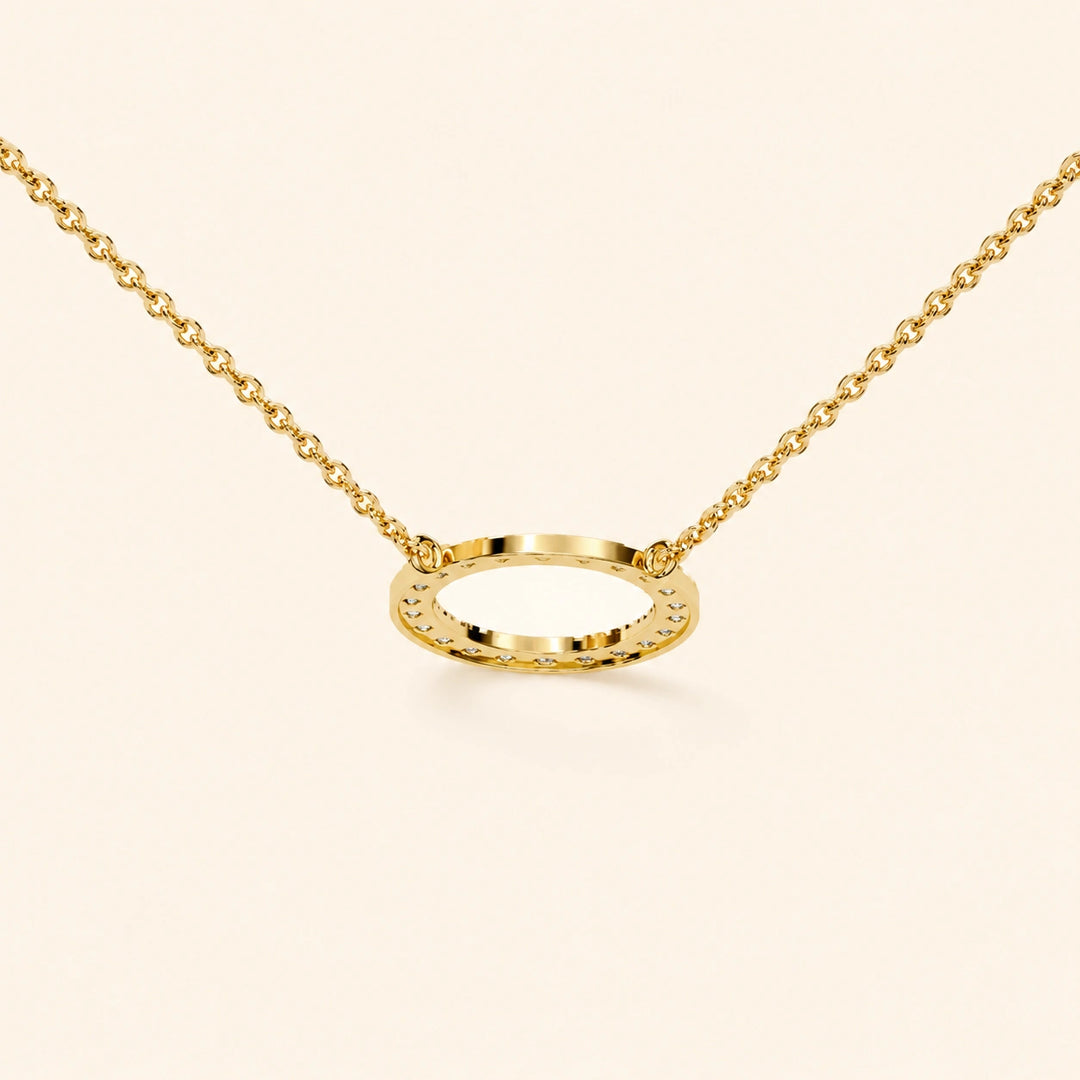 Side Angle View Of Prong Set Circle Necklace