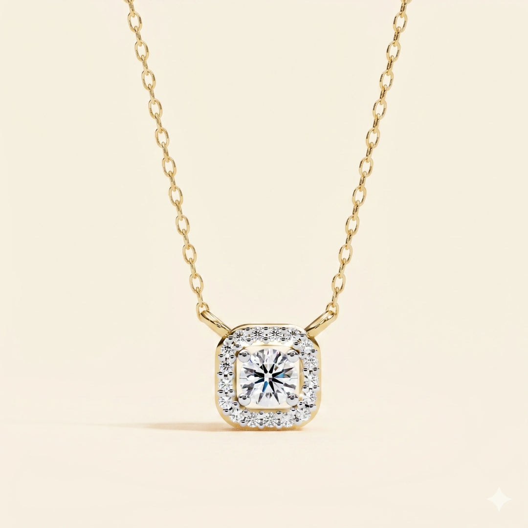 Front View Of Round Halo Necklace
